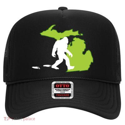 Michigan State Bigfoot Hunter Gift Great Gift High Crown Mesh Back Trucker Hat
