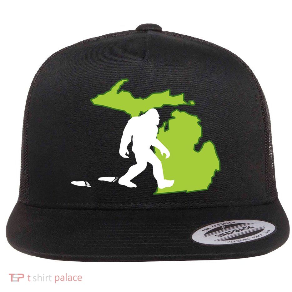 Michigan State Bigfoot Hunter Gift Great Gift Flat Bill Trucker Hat
