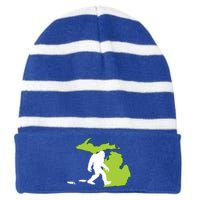 Michigan State Bigfoot Hunter Gift Great Gift Striped Beanie with Solid Band