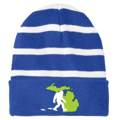 Michigan State Bigfoot Hunter Gift Great Gift Striped Beanie with Solid Band