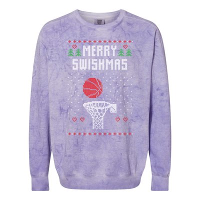 Merry Swishmas Basketball Ugly Christmas Sweaters Great Gift Colorblast Crewneck Sweatshirt