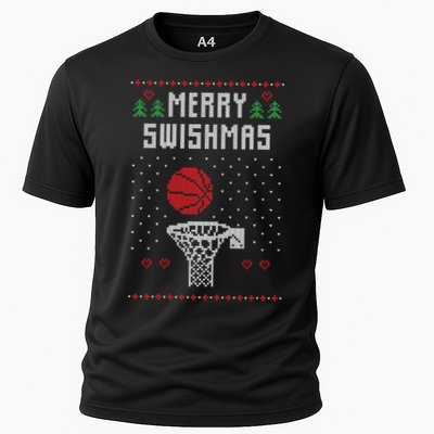 Merry Swishmas Basketball Ugly Christmas Sweaters Great Gift Cooling Performance Crew T-Shirt