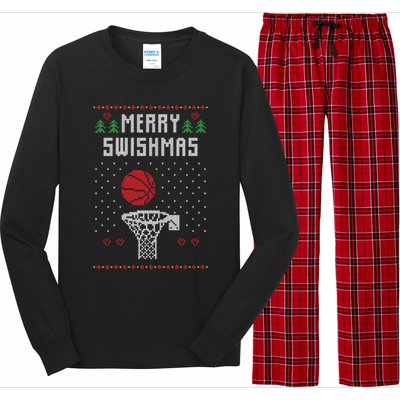 Merry Swishmas Basketball Ugly Christmas Sweaters Great Gift Long Sleeve Pajama Set