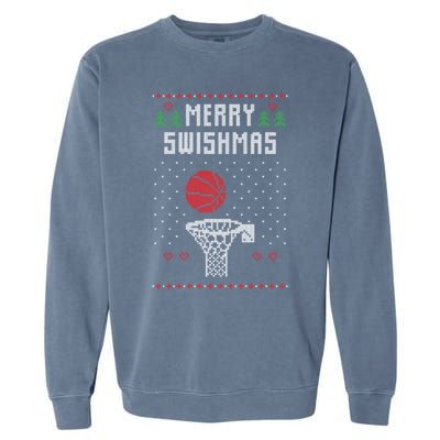 Merry Swishmas Basketball Ugly Christmas Sweaters Great Gift Garment-Dyed Sweatshirt