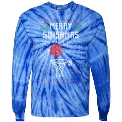 Merry Swishmas Basketball Ugly Christmas Sweaters Great Gift Tie-Dye Long Sleeve Shirt