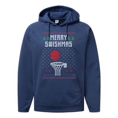 Merry Swishmas Basketball Ugly Christmas Sweaters Great Gift Performance Fleece Hoodie