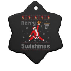 Merry Swishmas Basketball Dunk Rebound Santa Christmas Party Ceramic Star Ornament