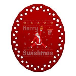 Merry Swishmas Basketball Dunk Rebound Santa Christmas Party Ceramic Oval Ornament