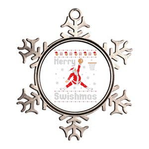 Merry Swishmas Basketball Dunk Rebound Santa Christmas Party Metallic Star Ornament