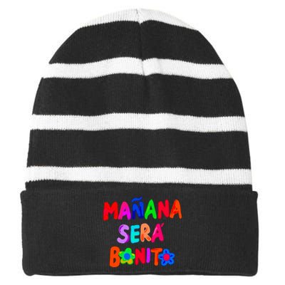 Manana Sera Bonito Funny Saying Striped Beanie with Solid Band