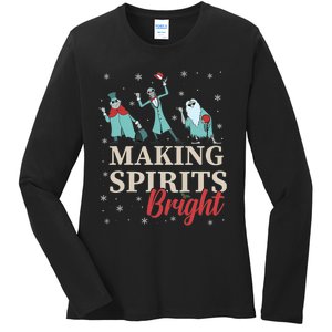 Making Spirits Bright Christmas Haunted Ghosts Ladies Long Sleeve Shirt