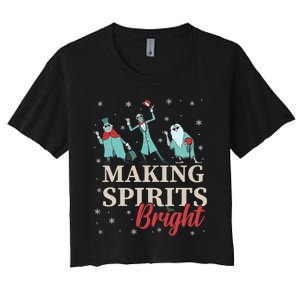 Making Spirits Bright Christmas Haunted Ghosts Women's Crop Top Tee