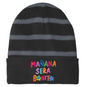 Manana Sera Bonito Colorful Festive Striped Beanie with Solid Band