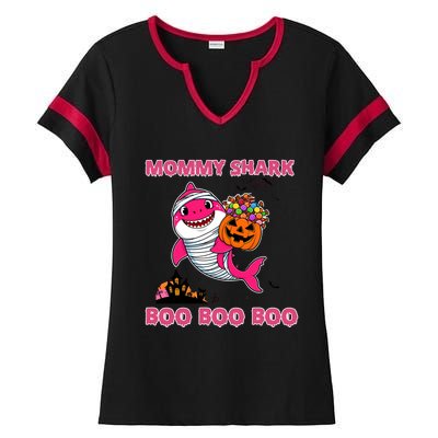 Mommy Shark Boo Boo Boo Funny Family Shark Halloween Ladies Halftime Notch Neck Tee