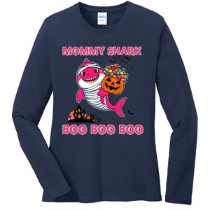 Mommy Shark Boo Boo Boo Funny Family Shark Halloween Ladies Long Sleeve Shirt