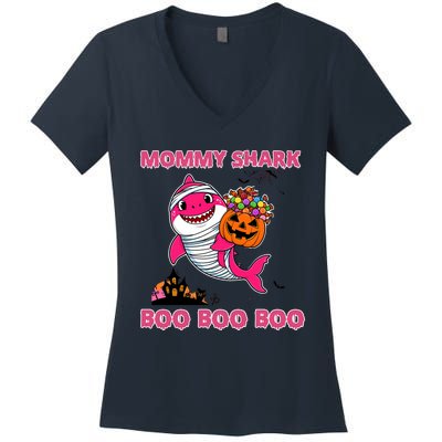 Mommy Shark Boo Boo Boo Funny Family Shark Halloween Women's V-Neck T-Shirt