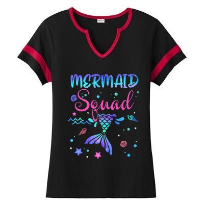 Mermaid Squad Birthday Mermaid Tail Family Matching Beach Gift Ladies Halftime Notch Neck Tee