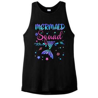 Mermaid Squad Birthday Mermaid Tail Family Matching Beach Gift Ladies PosiCharge Tri-Blend Wicking Tank