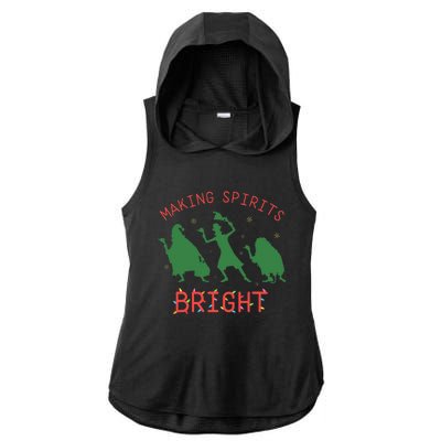 Making Spirits Bright Hitchhiking Ghosts Funny Christmas Ladies PosiCharge Tri-Blend Wicking Draft Hoodie Tank