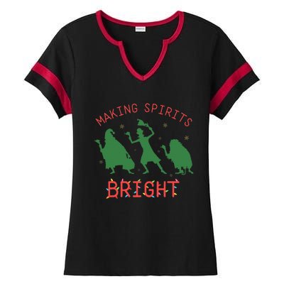 Making Spirits Bright Hitchhiking Ghosts Funny Christmas Ladies Halftime Notch Neck Tee