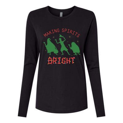 Making Spirits Bright Hitchhiking Ghosts Funny Christmas Womens Cotton Relaxed Long Sleeve T-Shirt