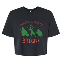 Making Spirits Bright Hitchhiking Ghosts Funny Christmas Bella+Canvas Jersey Crop Tee