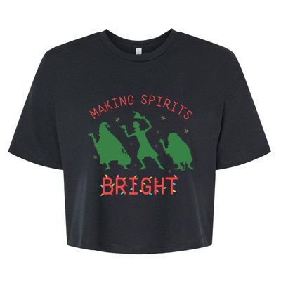 Making Spirits Bright Hitchhiking Ghosts Funny Christmas Bella+Canvas Jersey Crop Tee