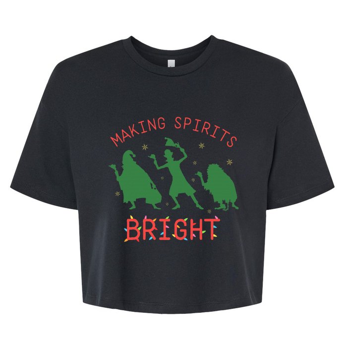 Making Spirits Bright Hitchhiking Ghosts Funny Christmas Bella+Canvas Jersey Crop Tee