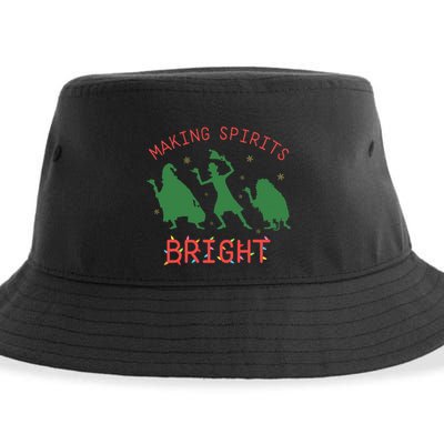 Making Spirits Bright Hitchhiking Ghosts Funny Christmas Sustainable Bucket Hat
