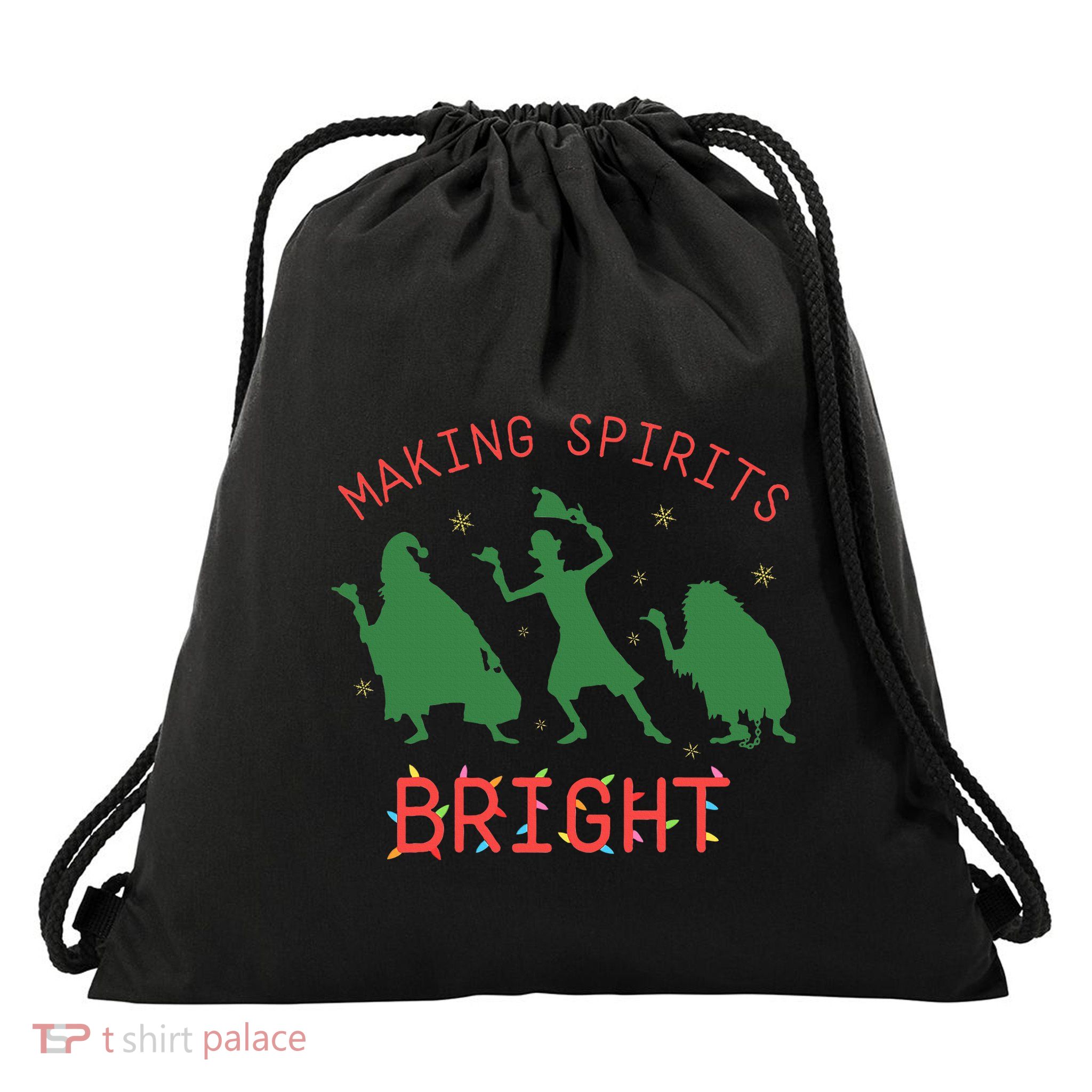 Making Spirits Bright Hitchhiking Ghosts Funny Christmas Drawstring Bag