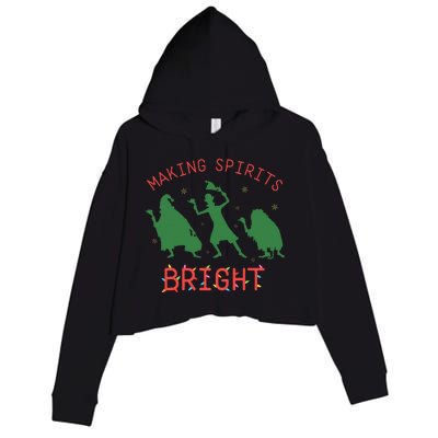 Making Spirits Bright Hitchhiking Ghosts Funny Christmas Crop Fleece Hoodie