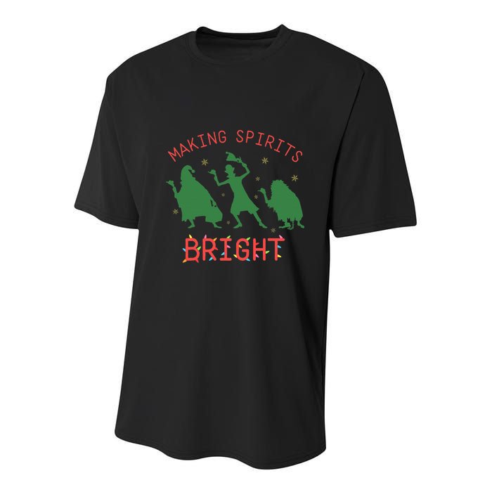 Making Spirits Bright Hitchhiking Ghosts Funny Christmas Youth Performance Sprint T-Shirt