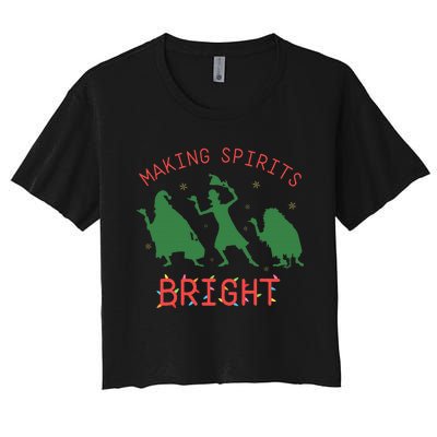 Making Spirits Bright Hitchhiking Ghosts Funny Christmas Women's Crop Top Tee