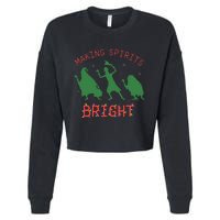 Making Spirits Bright Hitchhiking Ghosts Funny Christmas Cropped Pullover Crew