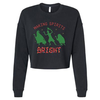 Making Spirits Bright Hitchhiking Ghosts Funny Christmas Cropped Pullover Crew