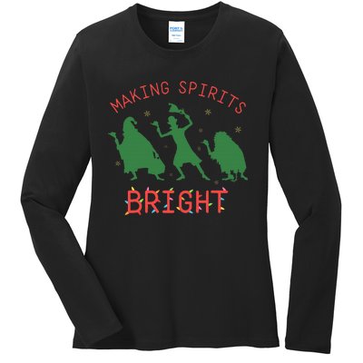 Making Spirits Bright Hitchhiking Ghosts Funny Christmas Ladies Long Sleeve Shirt