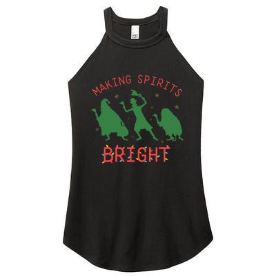 Making Spirits Bright Hitchhiking Ghosts Funny Christmas Women's Perfect Tri Rocker Tank