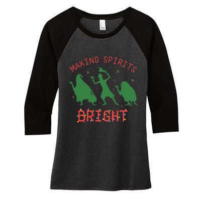 Making Spirits Bright Hitchhiking Ghosts Funny Christmas Women's Tri-Blend 3/4-Sleeve Raglan Shirt