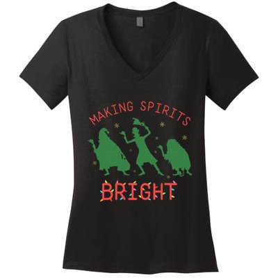 Making Spirits Bright Hitchhiking Ghosts Funny Christmas Women's V-Neck T-Shirt