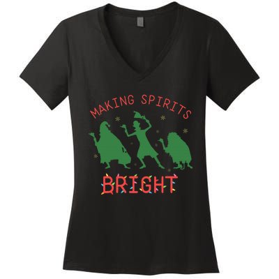 Making Spirits Bright Hitchhiking Ghosts Funny Christmas Women's V-Neck T-Shirt