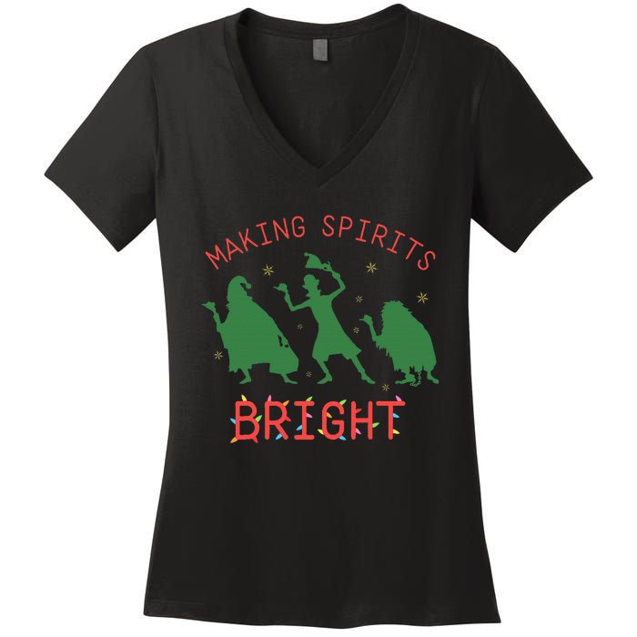 Making Spirits Bright Hitchhiking Ghosts Funny Christmas Women's V-Neck T-Shirt