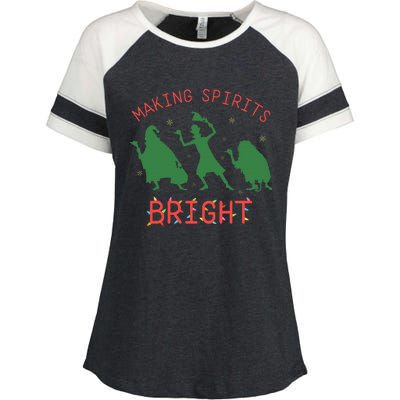 Making Spirits Bright Hitchhiking Ghosts Funny Christmas Enza Ladies Jersey Colorblock Tee