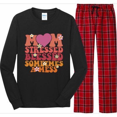 Mom Stressed Blessed Sometimes A Mess Gift Long Sleeve Pajama Set