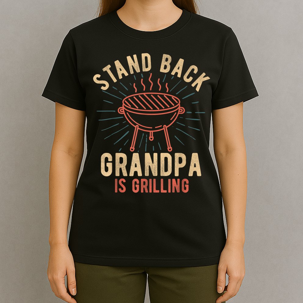 Mens Stand Back Grandpa Is Grilling Vintage For Him BBQ Fun T-Shirt