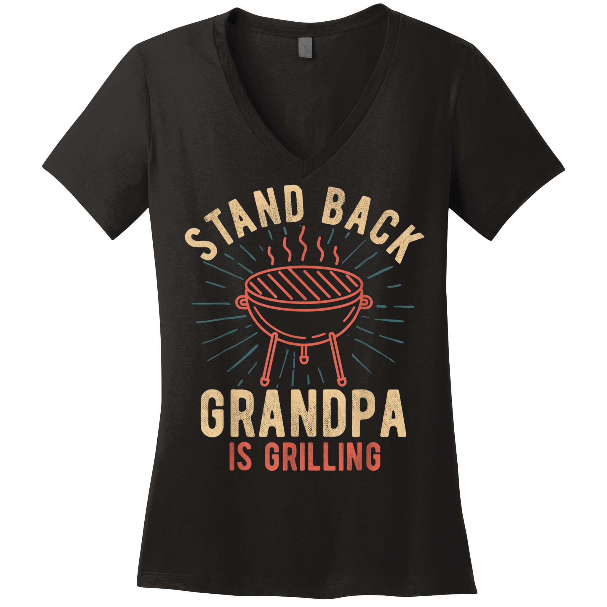Mens Stand Back Grandpa Is Grilling Vintage For Him BBQ Fun Women's V-Neck T-Shirt