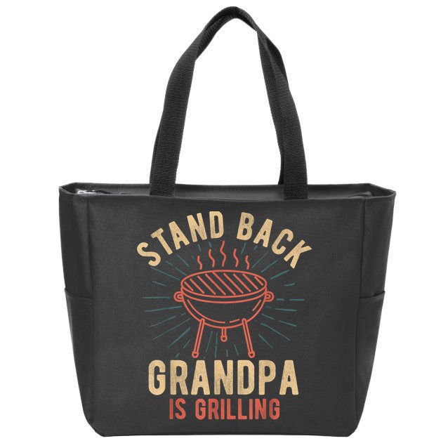 Mens Stand Back Grandpa Is Grilling Vintage For Him BBQ Fun Zip Tote Bag