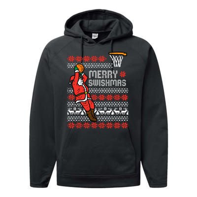 Merry Swishmas Basketball Ugly Christmas Xmas Performance Fleece Hoodie