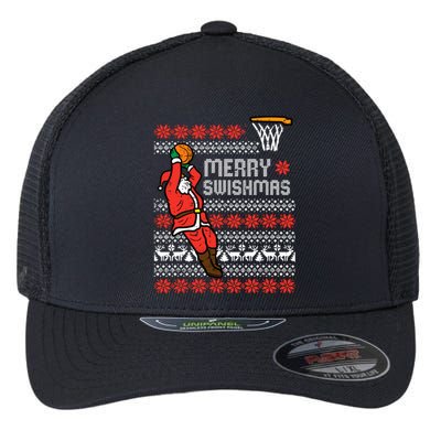 Merry Swishmas Basketball Ugly Christmas Xmas Flexfit Unipanel Trucker Cap