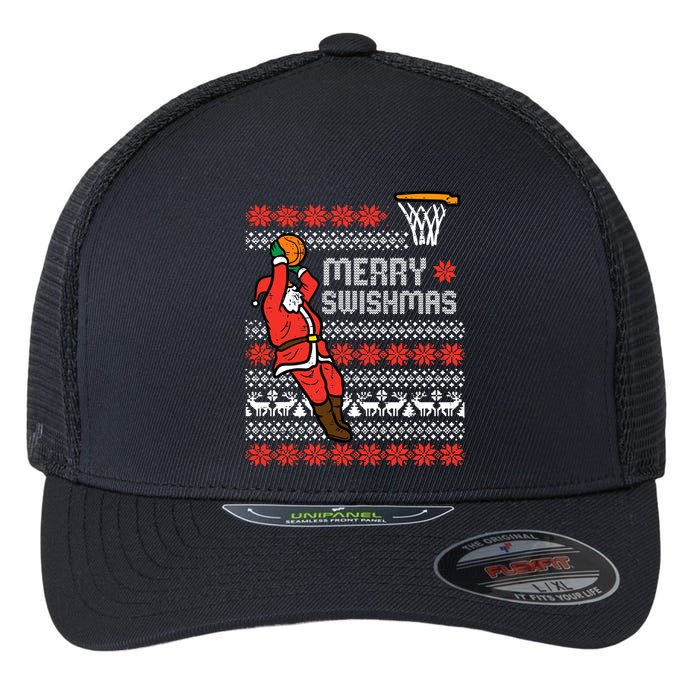 Merry Swishmas Basketball Ugly Christmas Xmas Flexfit Unipanel Trucker Cap