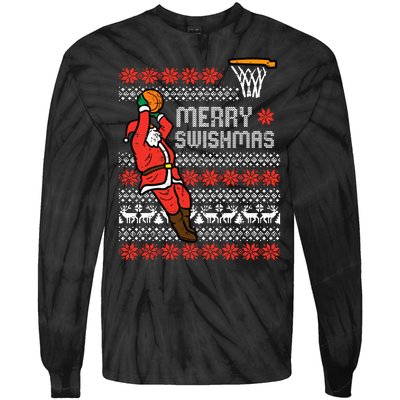 Merry Swishmas Basketball Ugly Christmas Xmas Tie-Dye Long Sleeve Shirt